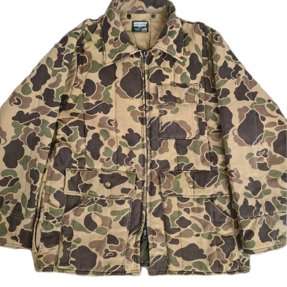 Vintage SAFTBAK USA Duck Camo Hunting Jacket Rare Mens Size M Distressed